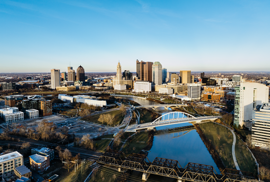 An aerial shot of Columbus, Ohio